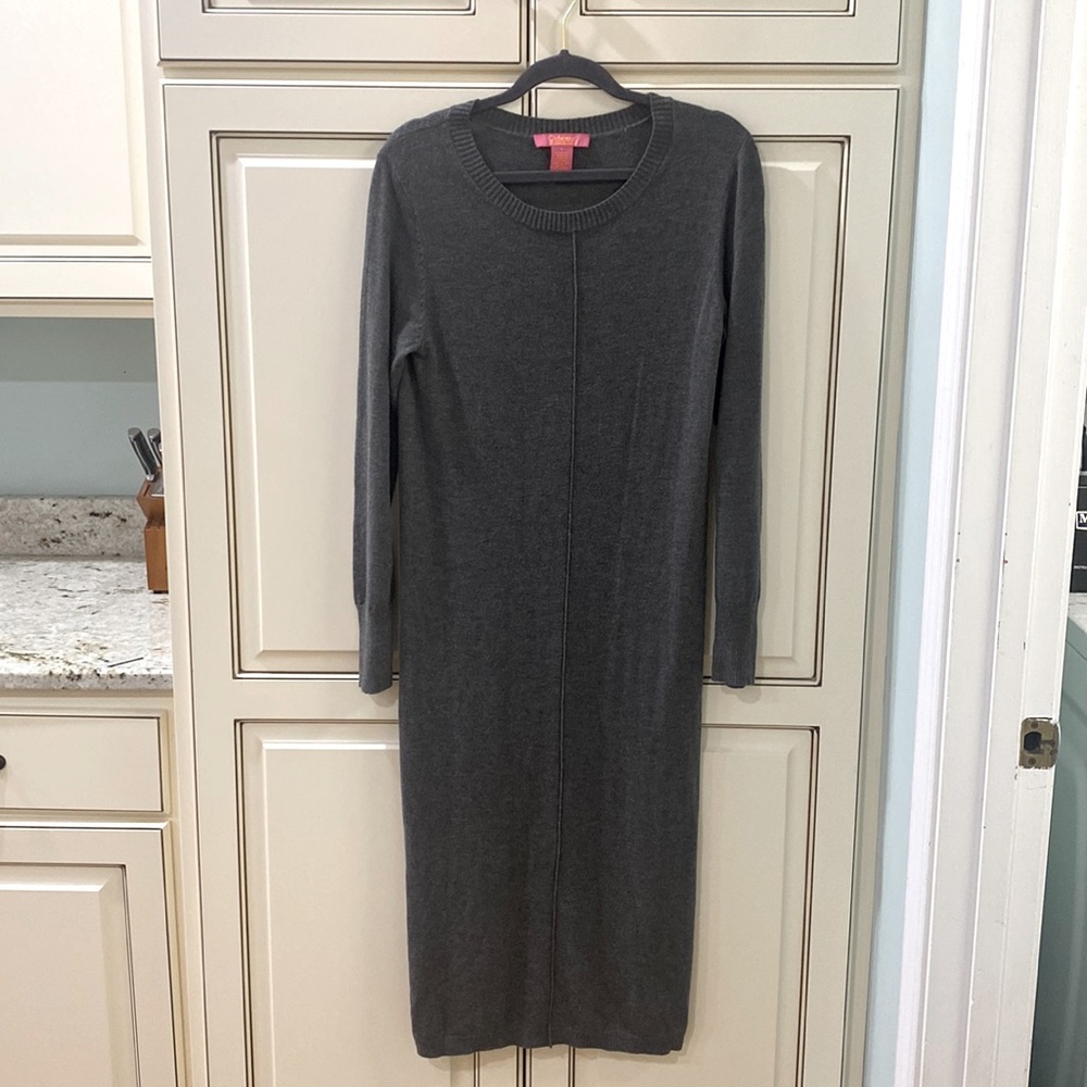 Catherine Malandrino Long Sleeve Gray Midi Sweater Dress Large